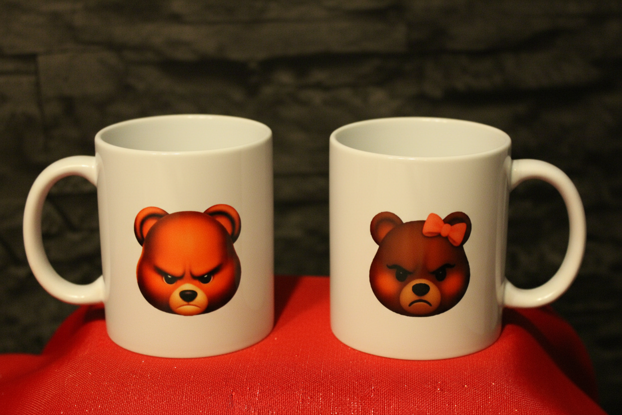 Elegante weiße Keramiktasse mit Bärin