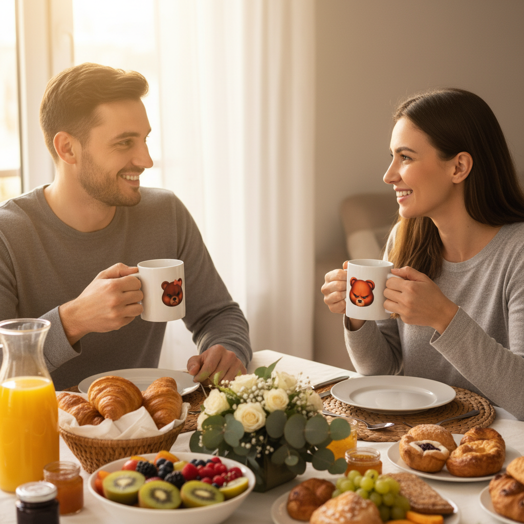 Elegante weiße Keramiktasse mit Bärin