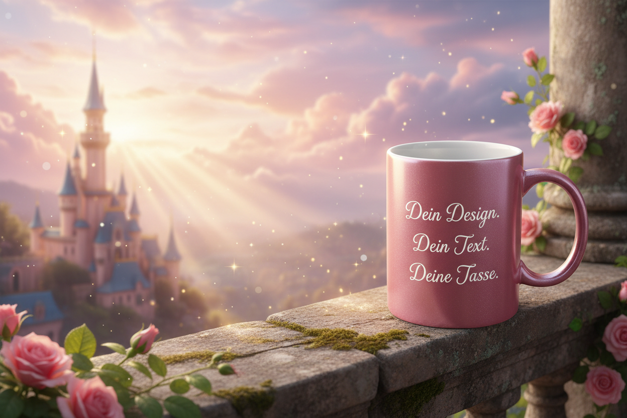 Edle Rosa Glitzer Tasse