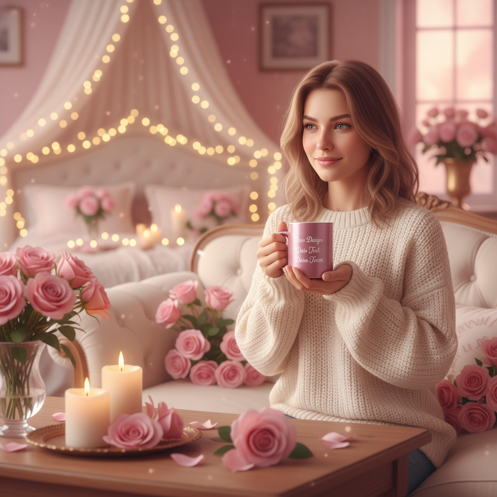 Edle Rosa Glitzer Tasse