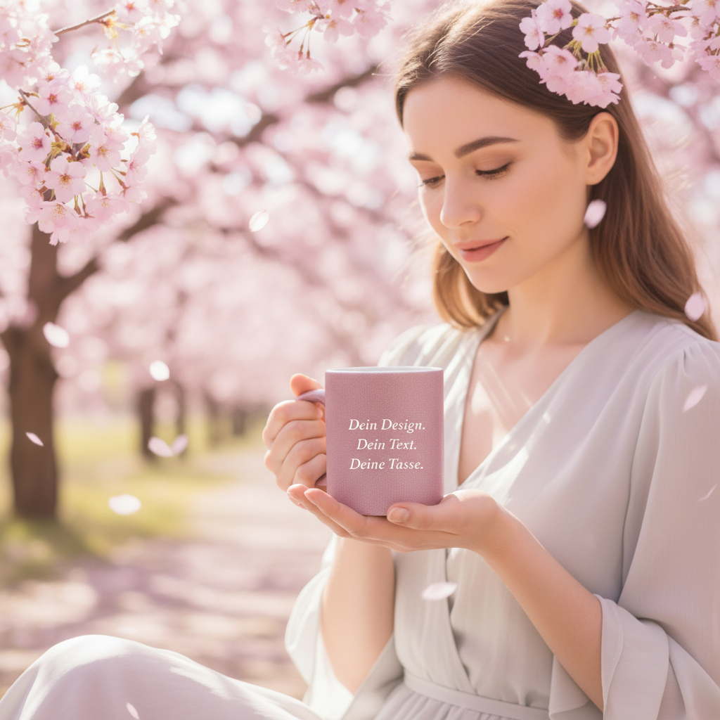 Edle Tasse mit rauer, rosa-glitzernder Oberfläche